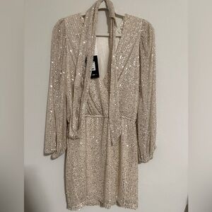 Belted Cream Sequin Dress